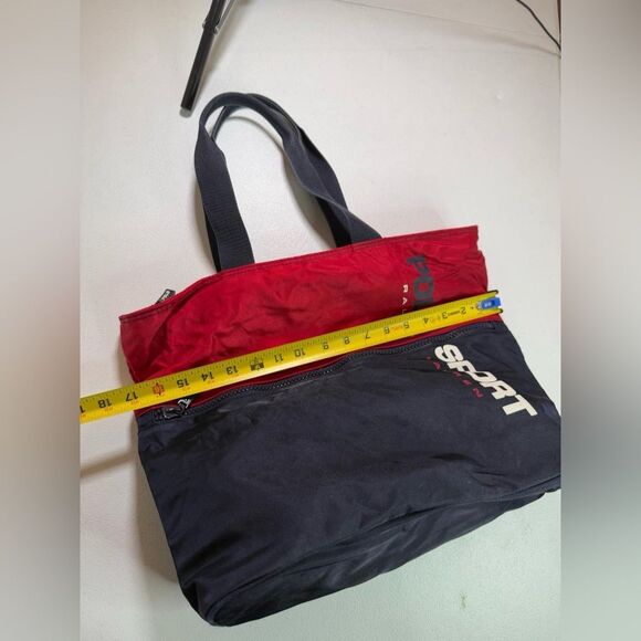 Polo Sport Ralph Lauren Vintage Spell Out Colorblock Navy Red Nylon Tote - Picture 6 of 16